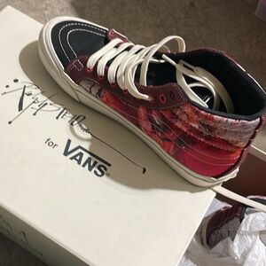 Vans High-Top Sneakers with Red and Black Floral Pattern